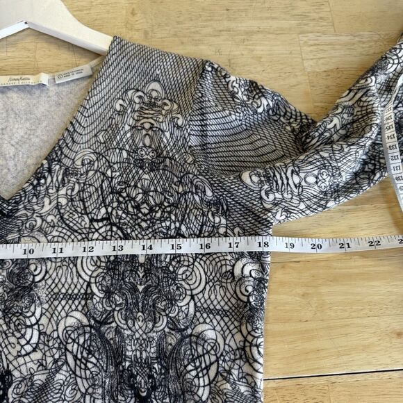 Neiman Marcus Cashmere Collection Luxury Pullover Sweater Lace Print V Neck Lrg. - Picture 9 of 13